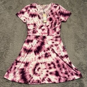 BCBGeneration Baby Doll Fit‎ & Flare Dress Women's XS Pink White Tie Dye NWT